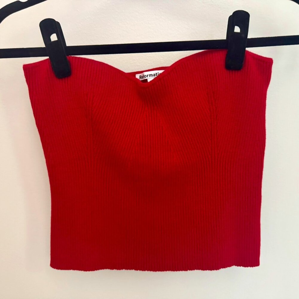 Reformation Red Strapless Cotton-blend Tube Crop Top